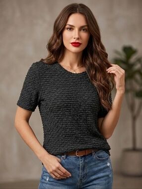 George Medium Black Textured Short Sleeve Shirt